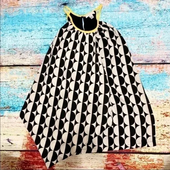 New York & Company Ying Yang Black White Yellow Polka Dot Blouse Size Small - Picture 6 of 9